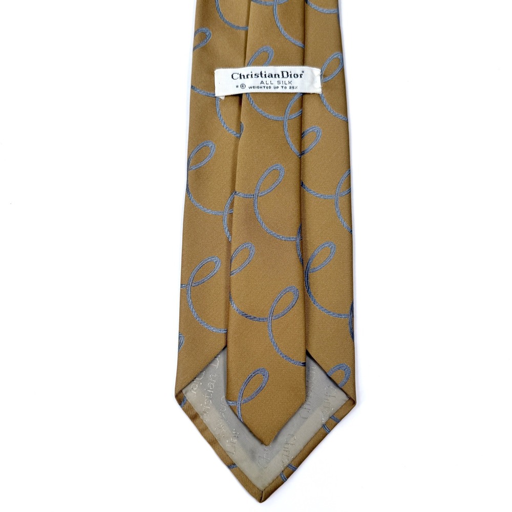 Christian Dior All Silk Necktie Gold Blue Loops Pattern Weighted Mens Tie - Picture 2 of 6